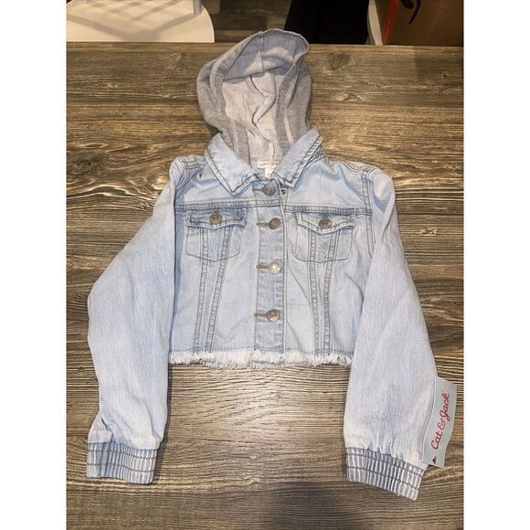 Girls' Hooded Jean Jacket - Cat & Jack Light Wash Blue Size XS(4/5). NWT. O - Picture 4 of 7
